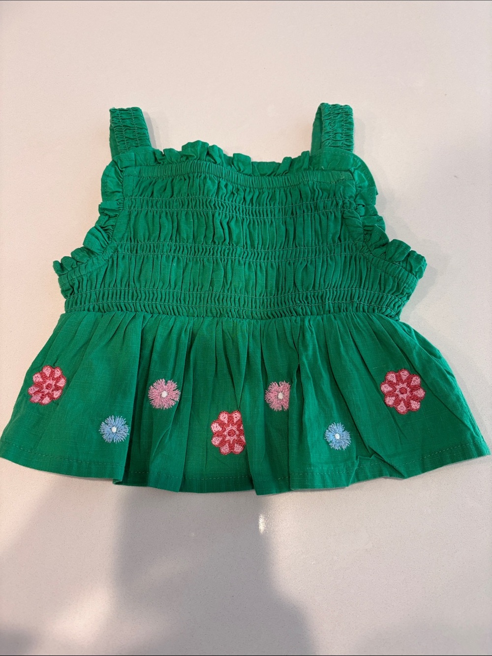 Mini Boden toddler Girls Smocked Green Floral Tank Top 2-3 years